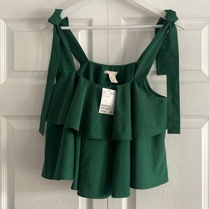 NWT H & M Kelly Green Tiered Ruffle Top w/ Adjustable Self Tie Straps - Size 6